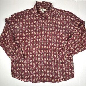 CHIAMARE 100% Silk Button Down Shirt Mens Large Abstract Maroon‎ Dad Resort EUC